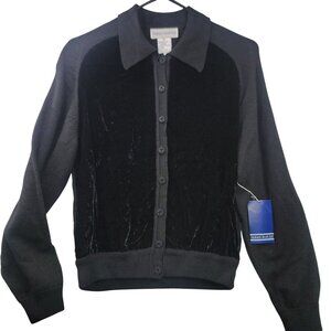 90s Robert Scott Ltd VTG Black Velvet Cardigan M Wool Rayon Decorative Buttons